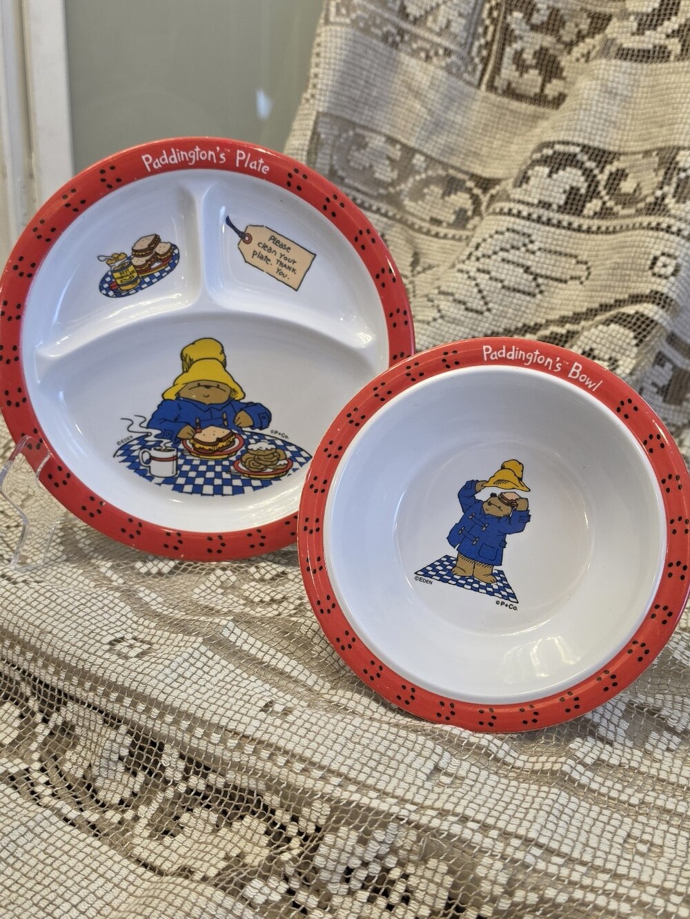 Vintage 1983 Paddington Bear Melamine Divided Plate & Bowl Set - Eden Toys